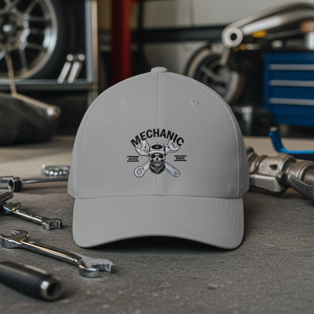 Mechanic Wrench Army Flex-Fit Hat – Durable Mid-Profile Structured Cap for Auto Repair Pros