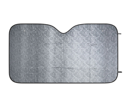 Car windshield sunshade with gray woven pattern on a white background