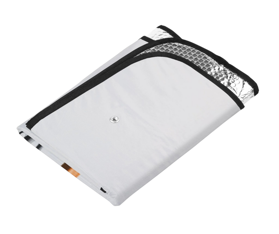 White electronic device with reflective black cover on a white background