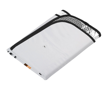 White electronic device with reflective black cover on a white background