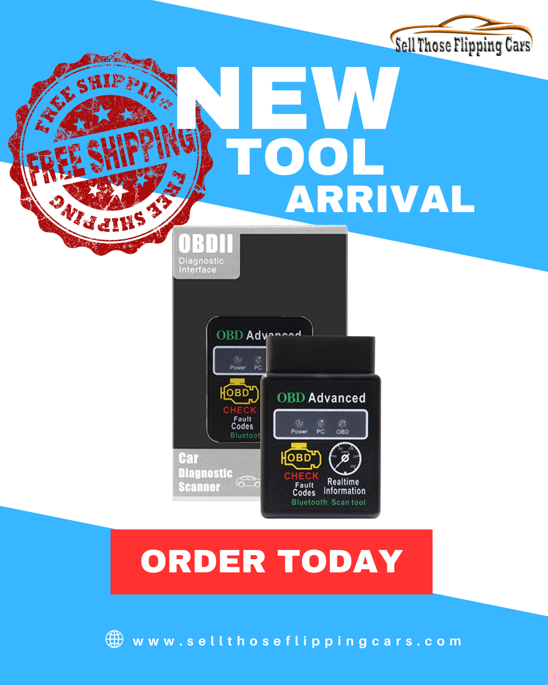 Bluetooth OBD2 Code Scanner for Cars | Works with Free Car Scanner App + Free Shipping